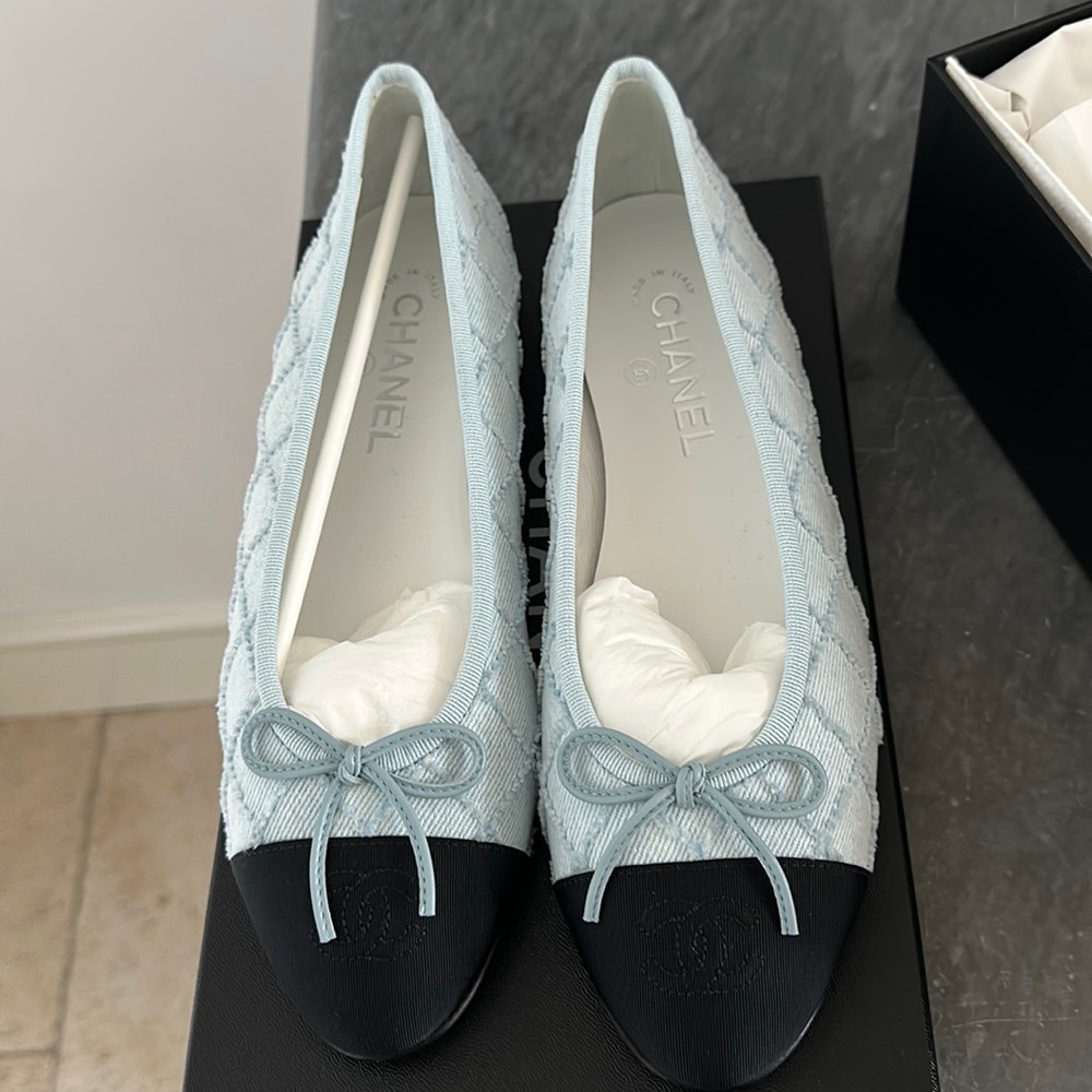 Chanel light denim ballet flats